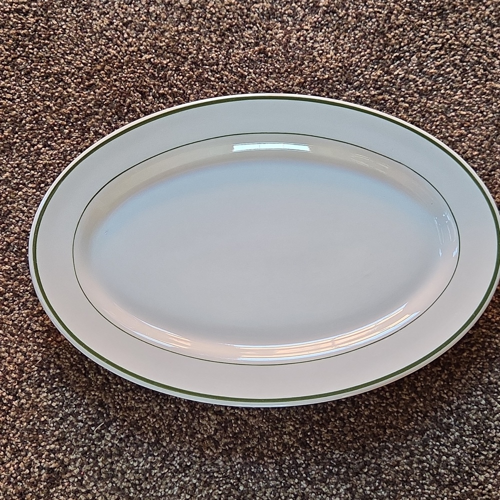 Vintage Restaurant Ware Platter White w/ Green Stripe Caribe Puerto Rico USA
